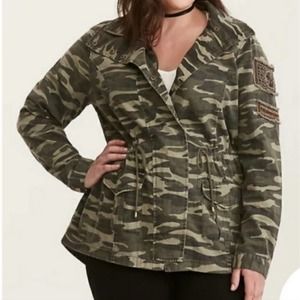 Torrid Camo Print Beaded Cinch Waist Anorak Jacket Coat Zip Military Size 3